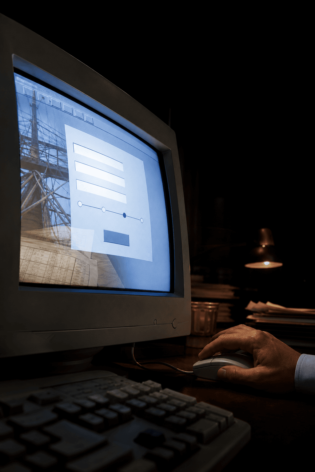 An early browser-based insurance journey on a period computer